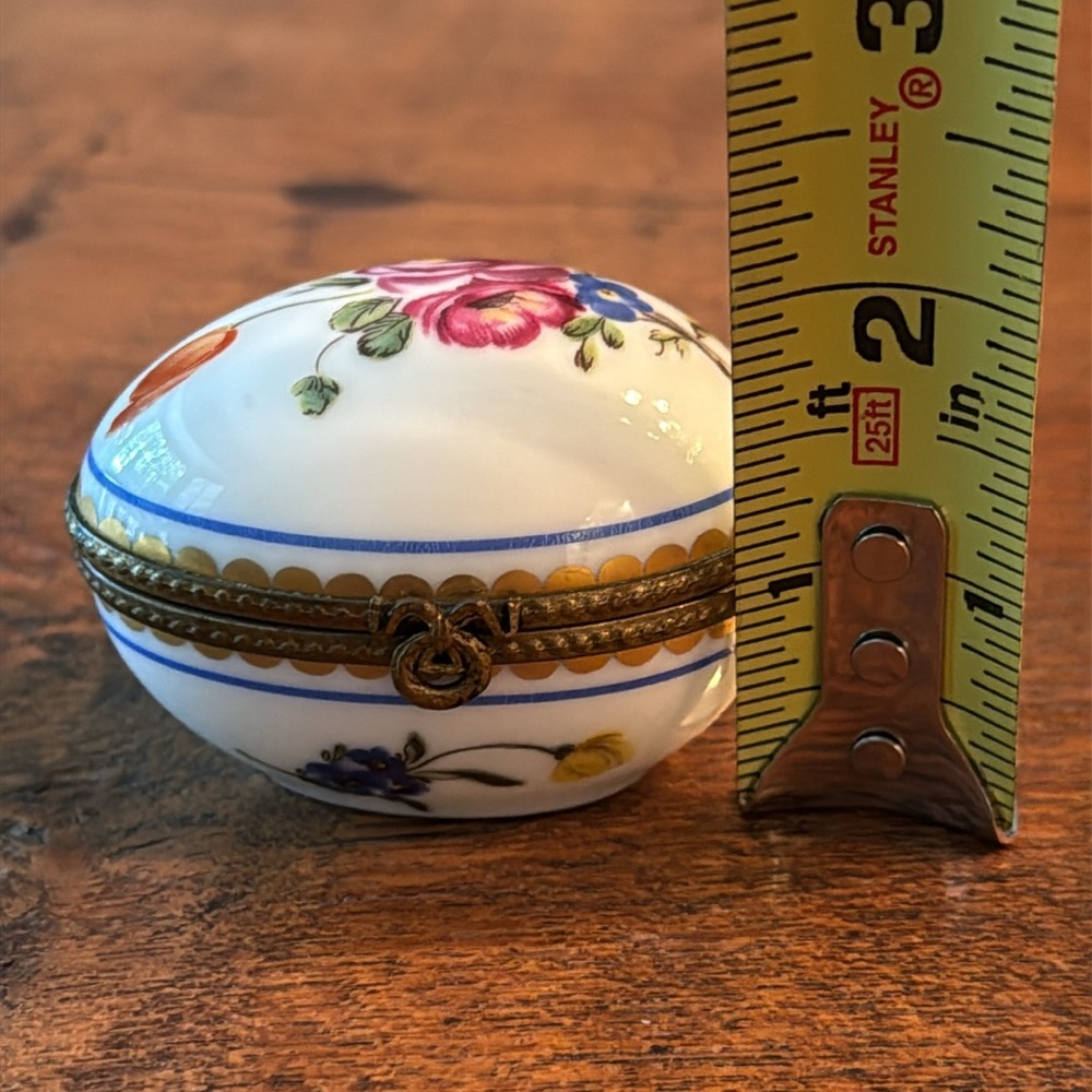 Limoges France Floral Porcelain Hinged Egg Shaped Trinket Box - Picture 9 of 13